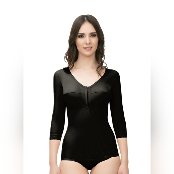 ISAVELA Bodysuit High Back Off Center Front Hook Panty Length With Sleeves - Picture 1 of 9